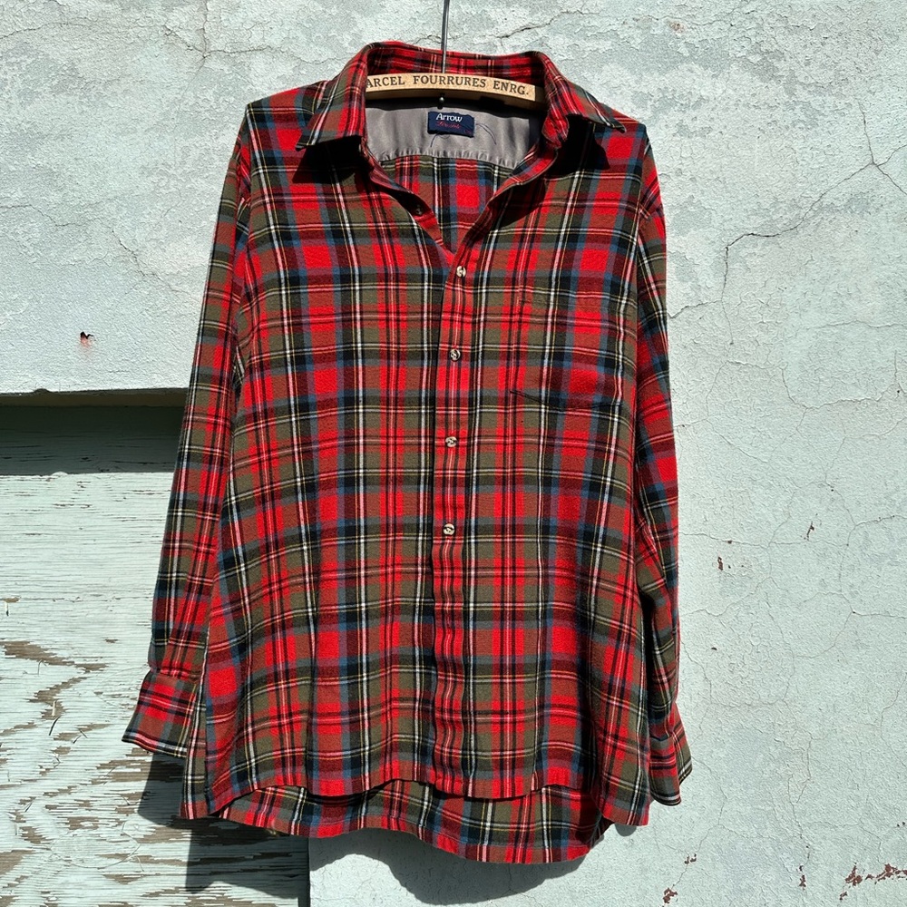 Vintage 80s arrow fineside red  Plaid Flannel Shirt button up